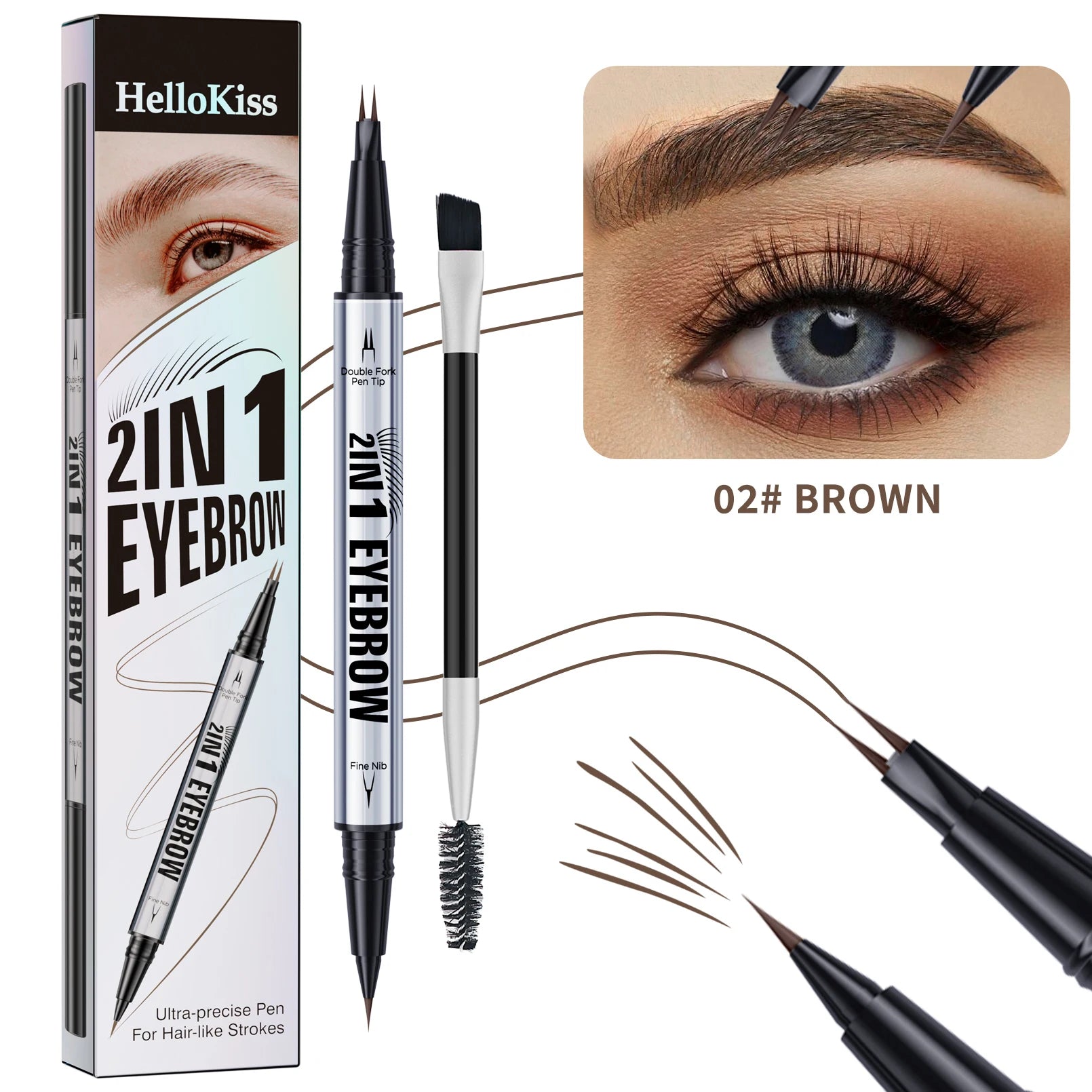 Two-pronged Eyebrow Pencil Waterproof Two-in-one Liquid Eyebrow Pencil Curved Eyebrow Pen With Fork And Precise Brush Tip Makeup Qme 9711-2