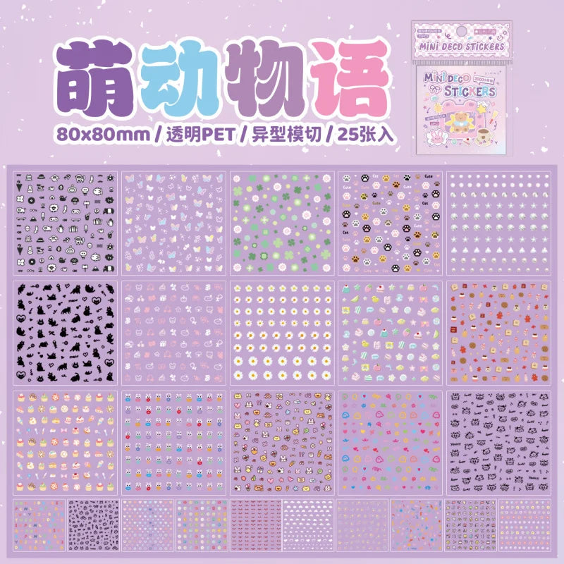 25 Sheets/Book Miniature Die-Cut Nail Sticker Set for DIY Manicure Decoration Scrapbook Mix Multifunctional Craft Supplies Qme