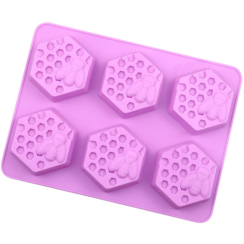 ^3D Handmade Soap Silicone Mold 6-Piece Bee Shape Silicone Mold DIY Handmade Soap Mold Homemade Honeycomb DIY Cake Mold Qme