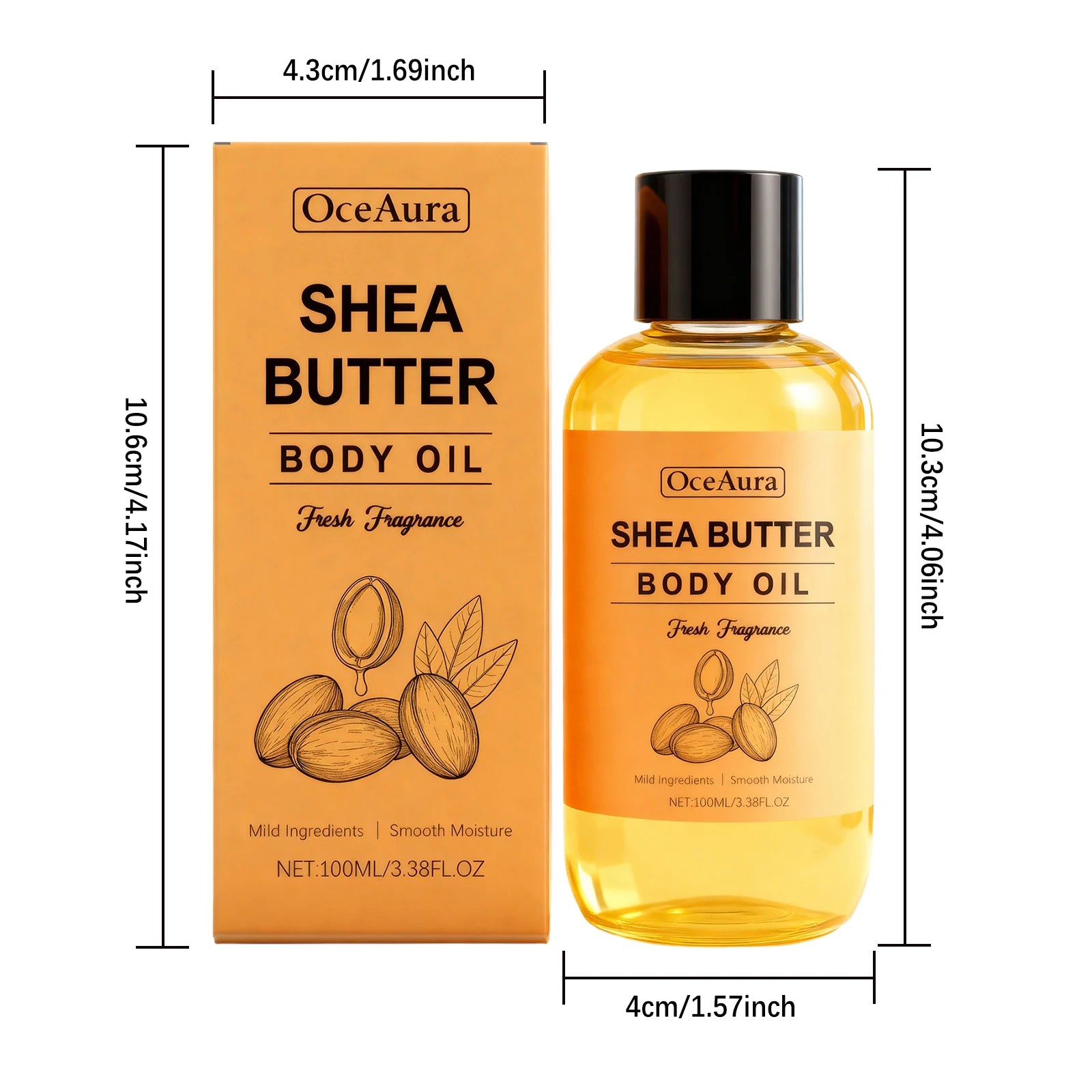 Shea Butter Body Oil Lightweight Fast Absorbing for Dry Rough Skin Soft Improve Dry Skin Body Massage Moisturizing Essential Oil Qme 100ml Boxed