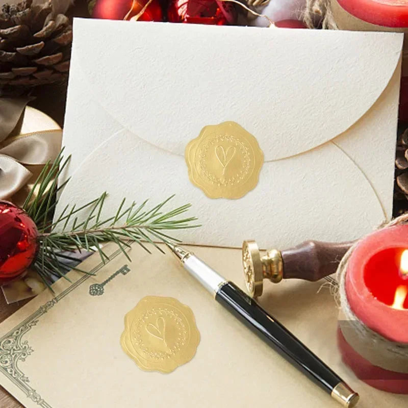 25/100Pcs Gold Embossed Heart Sticker Thank You Envelope Sealing Sticker Wedding Party Invitation Card Christmas Gift Decoration Qme