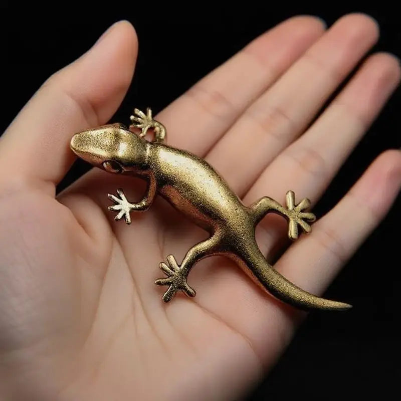Vintage Brass Gecko Statue Home Desktop Decoration Animal Ornaments Qme