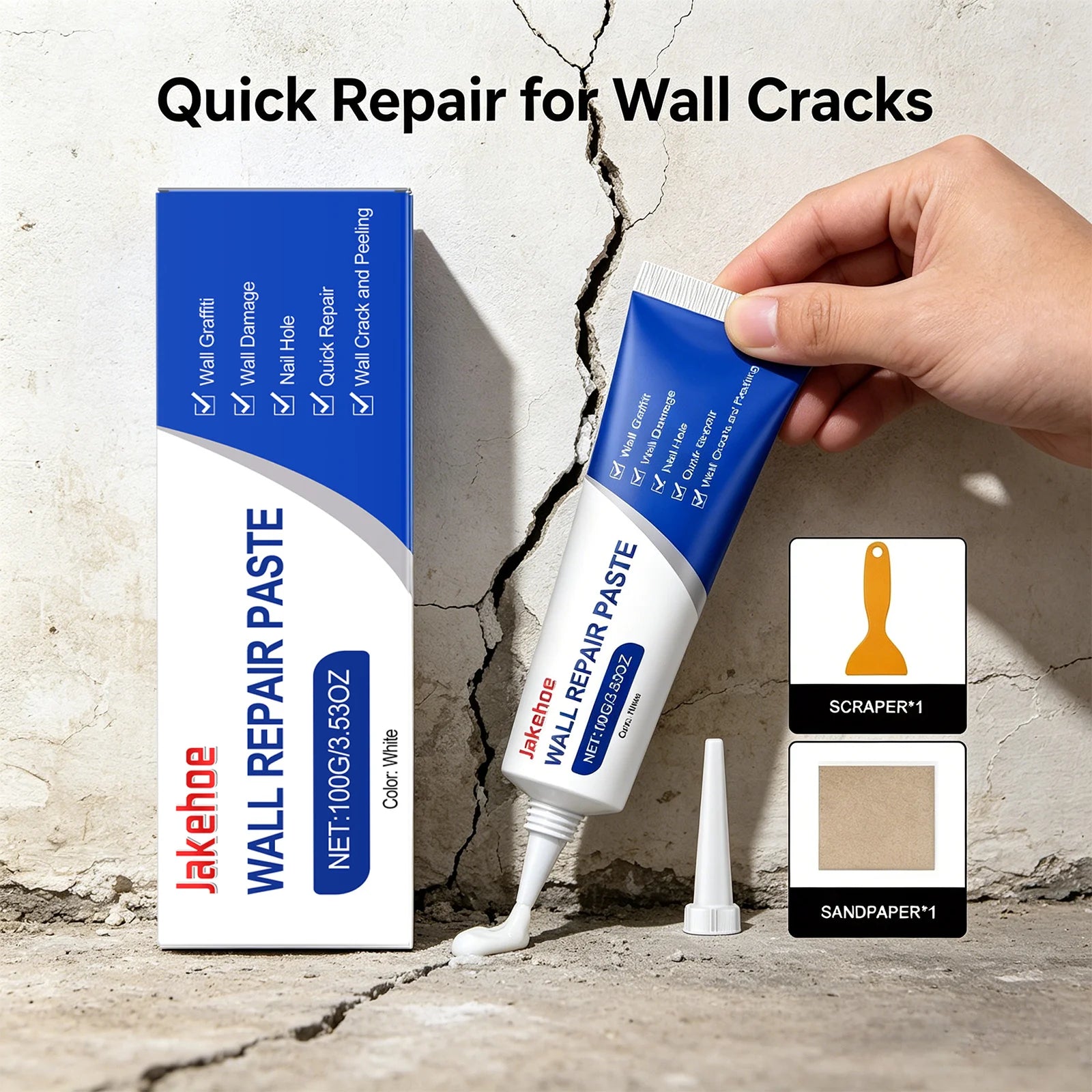 Wall Repair Paste Repair Wall Damage & Graffiti Fill Nail Hole Prevent Wall Cracking Peeling Restore Smoothness Wall Repair Kit Qme