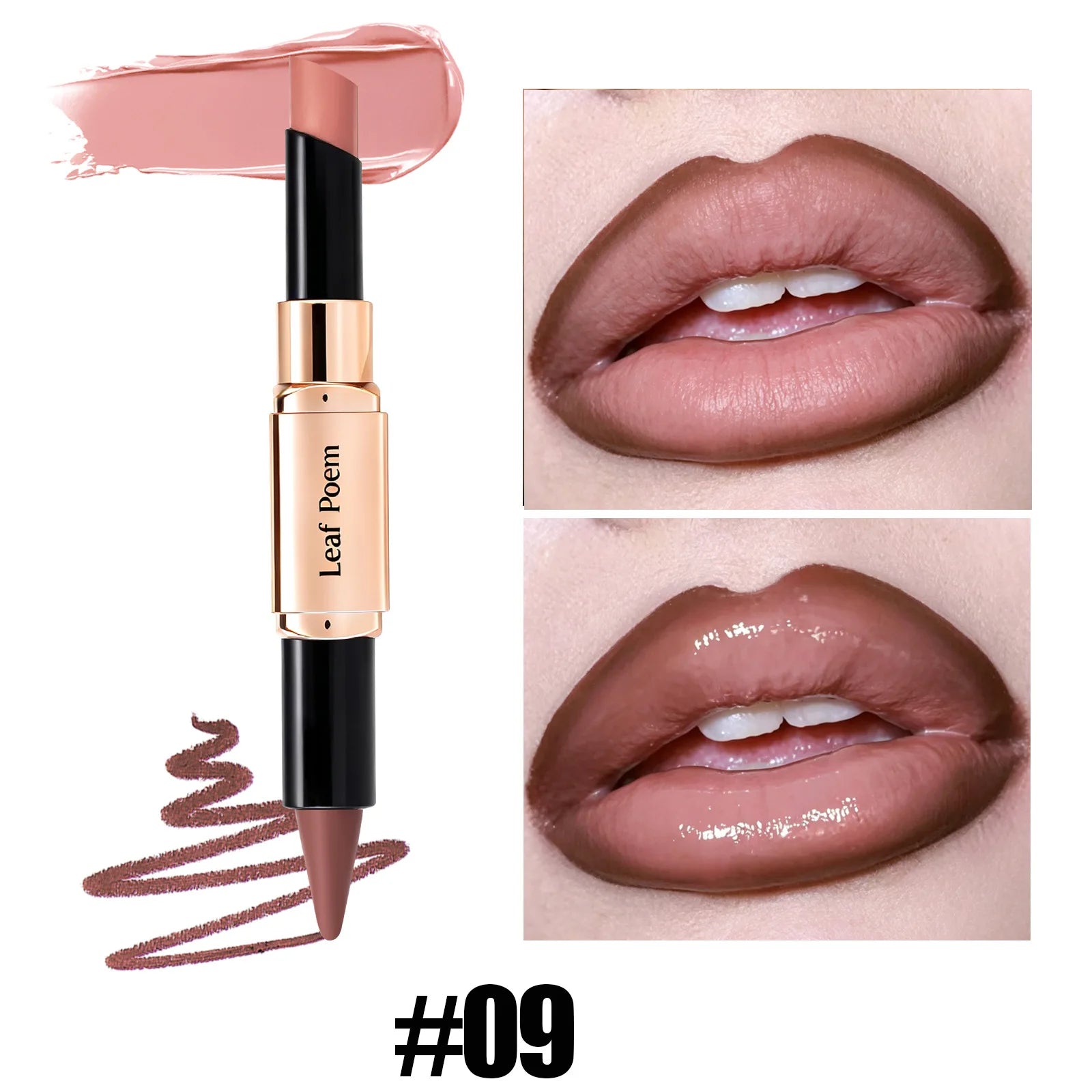 2-in-1 Ultra Fine Lip Liner Velvet Matte Dark Purple Mirror Lipstick Waterproof Non Sticky Contouring Tint Outline Lip Makeup Qme 09