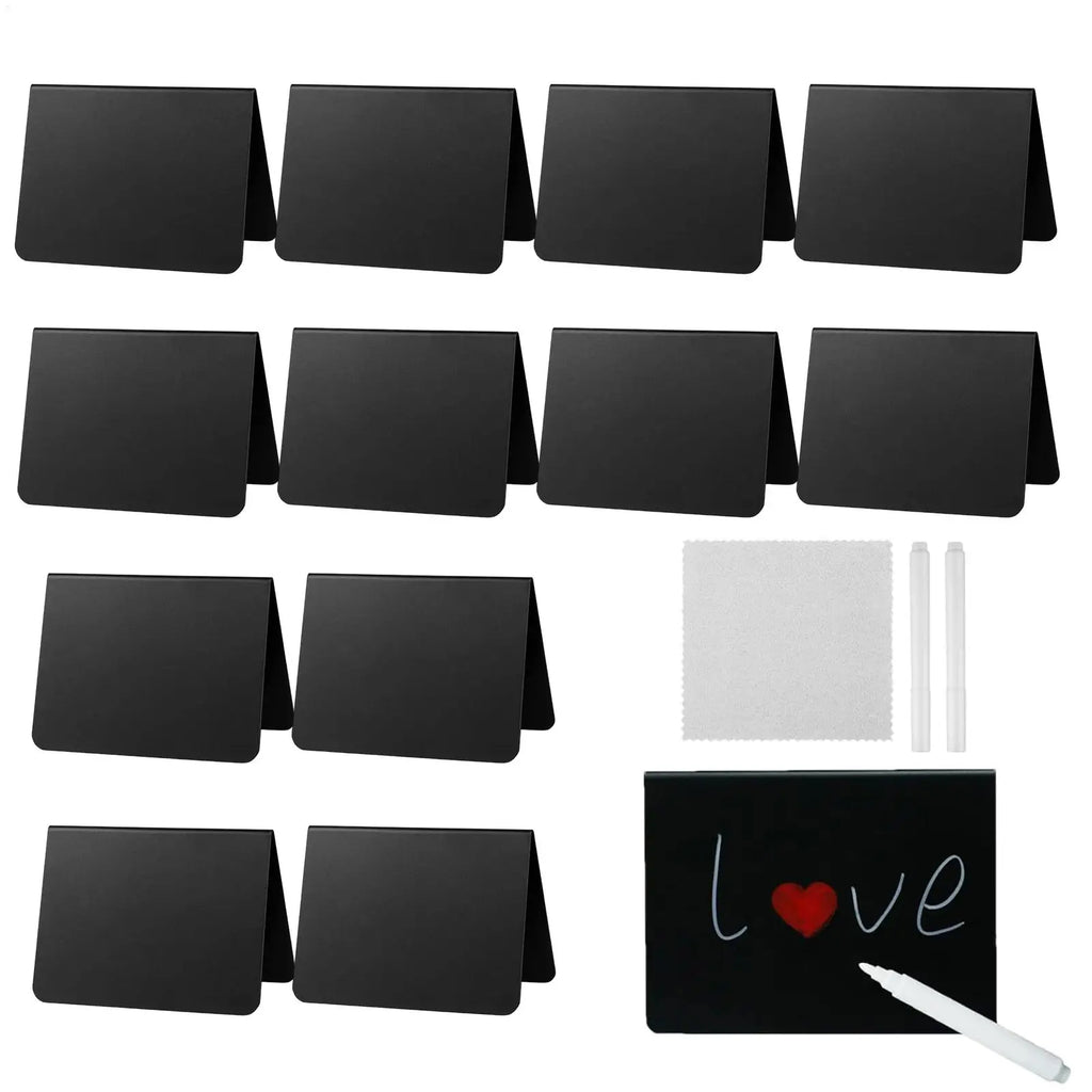 Buffet Food Labels 12 Pieces Food Display Blackboards with White Pen and Cloth Celebration Beverage Labels for Bakery Event Qme