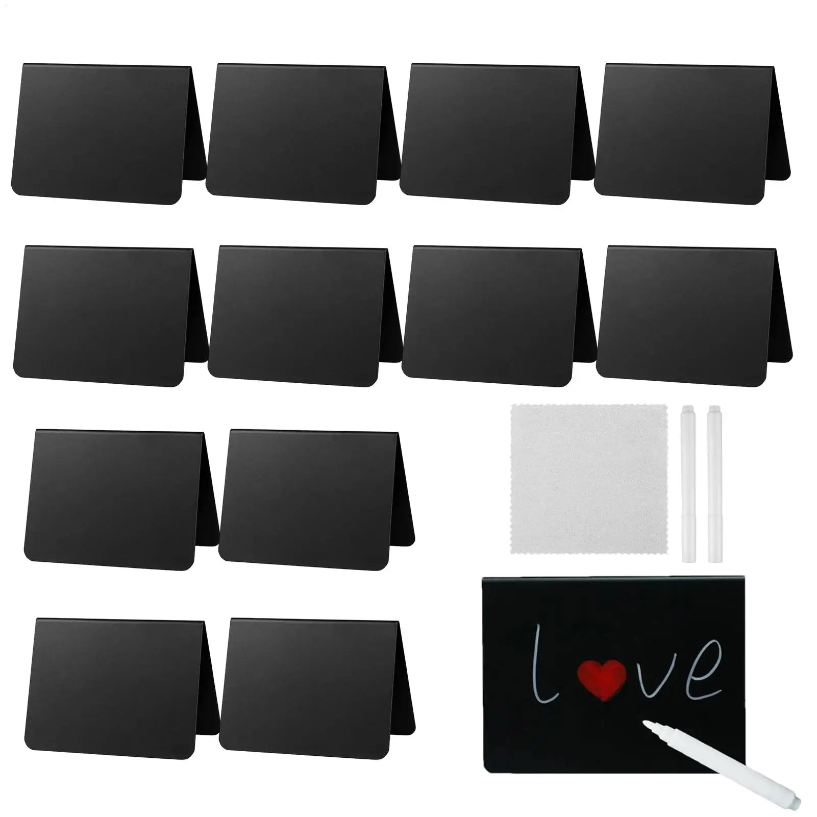 Buffet Food Labels 12 Pieces Food Display Blackboards with White Pen and Cloth Celebration Beverage Labels for Bakery Event Qme