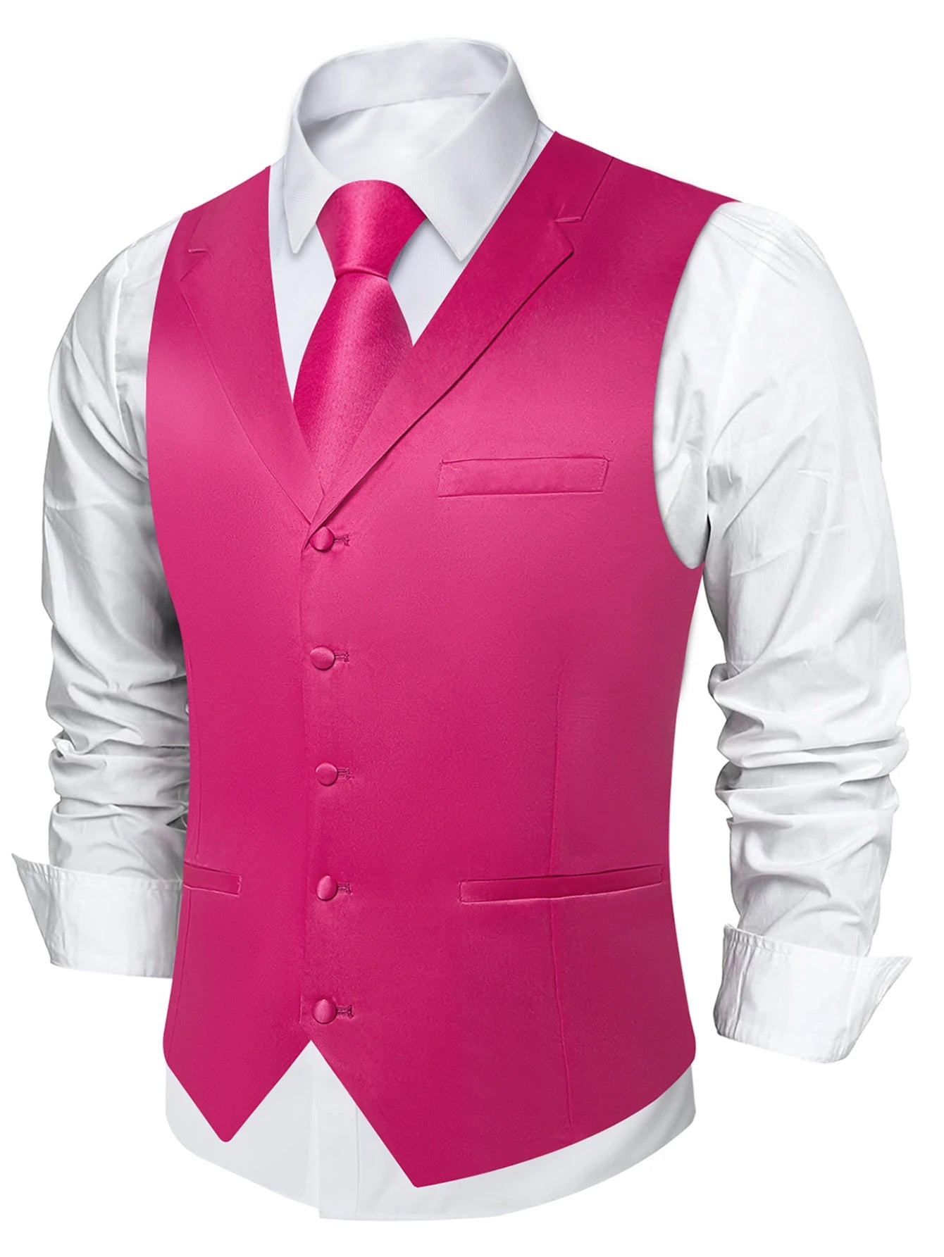 Men's Solid Suit Vest Tie Formal Waistcoat Matching Necktie Satin Qme