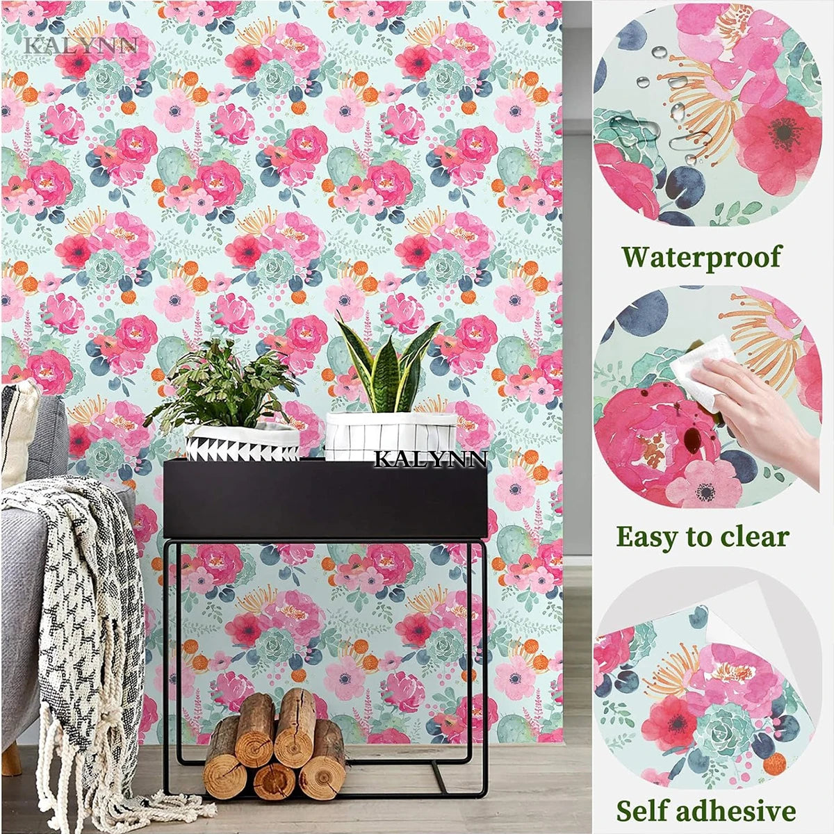 Floral Self Adhesive Wallpaper Waterproof Removable Wall Decal Qme