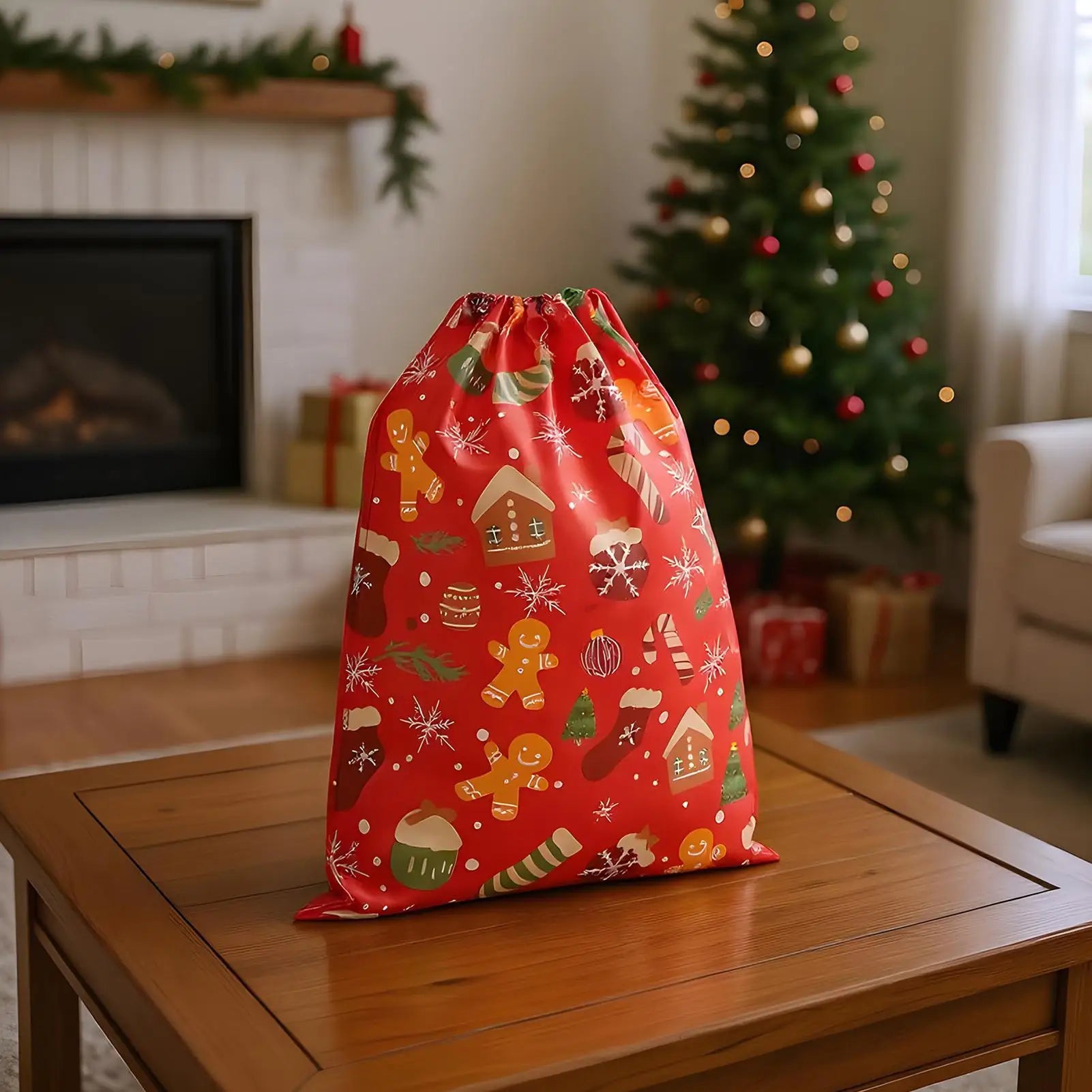 Drawstring Christmas Bags Reusable Cookie Sack Holiday Gooide Bag Qme