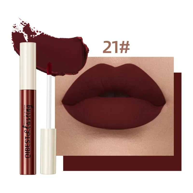 QIBEST 24 Colors Matte Liquid Lipstick Waterproof Long Lasting Velvet Red Lip Gloss Tint Makeup Cosmetic Lipsticks Lipglosses Qme 21