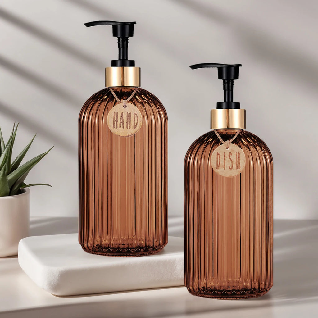 New Home Apartment Decoration Dish Soap Dispenser Bottle Reusable Hand Press Liquid Refill Bottle Kitchen Bathroom Soap Bottle Qme