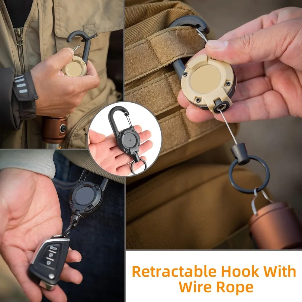 Heavy Duty Retractable Rope Carabiner Outdoor Steel Wire Rope Spring Key Chain Multi Functional Rebound Anti Loss Rope Buckle Qme