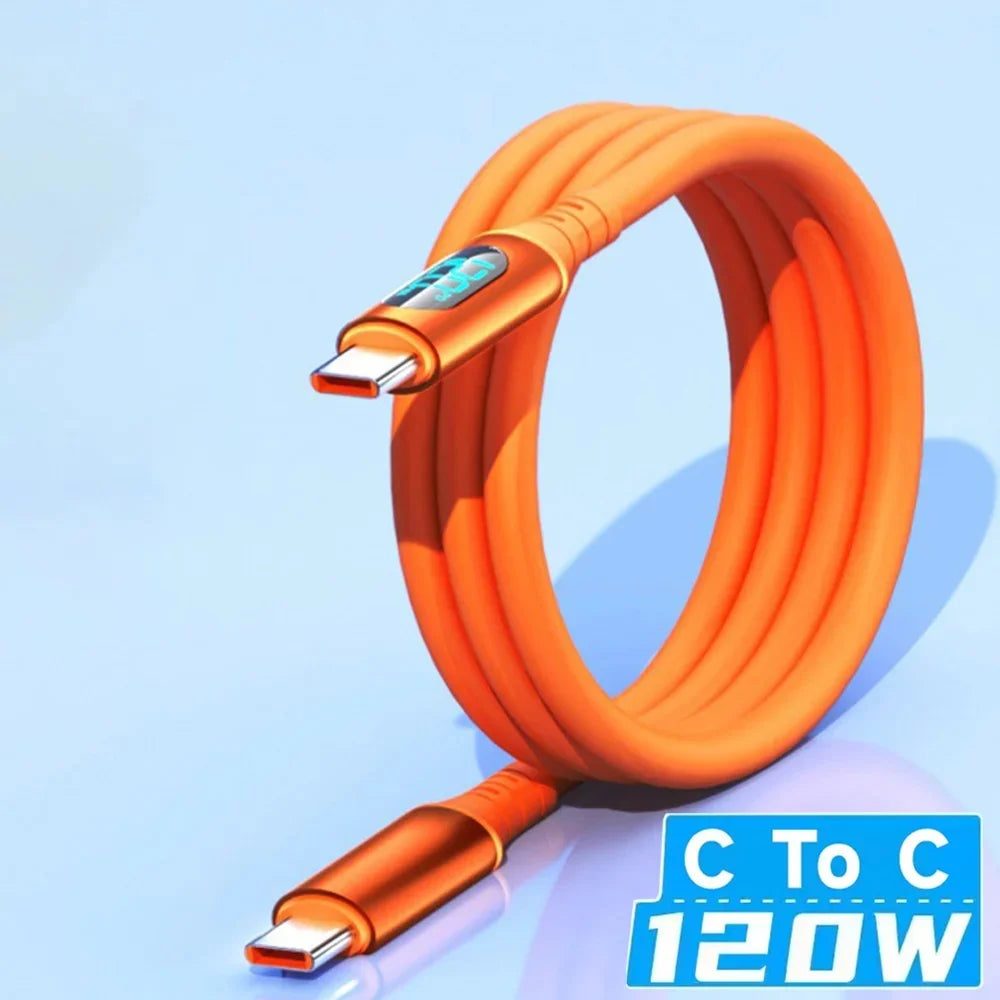 USB C To Type C 120W Data Cable Fast charging LED Digital Display Wire PD Quick Charge Cord For Samsung iPhone 17 16 Pro Xiaomi Qme Type C to Type C 2m