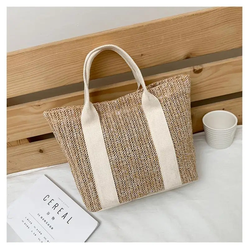 Korean-Style Woven Handbag: Summer Casual Tote - Fashionable Combination Weave for Daily Versatile Outfits Qme White