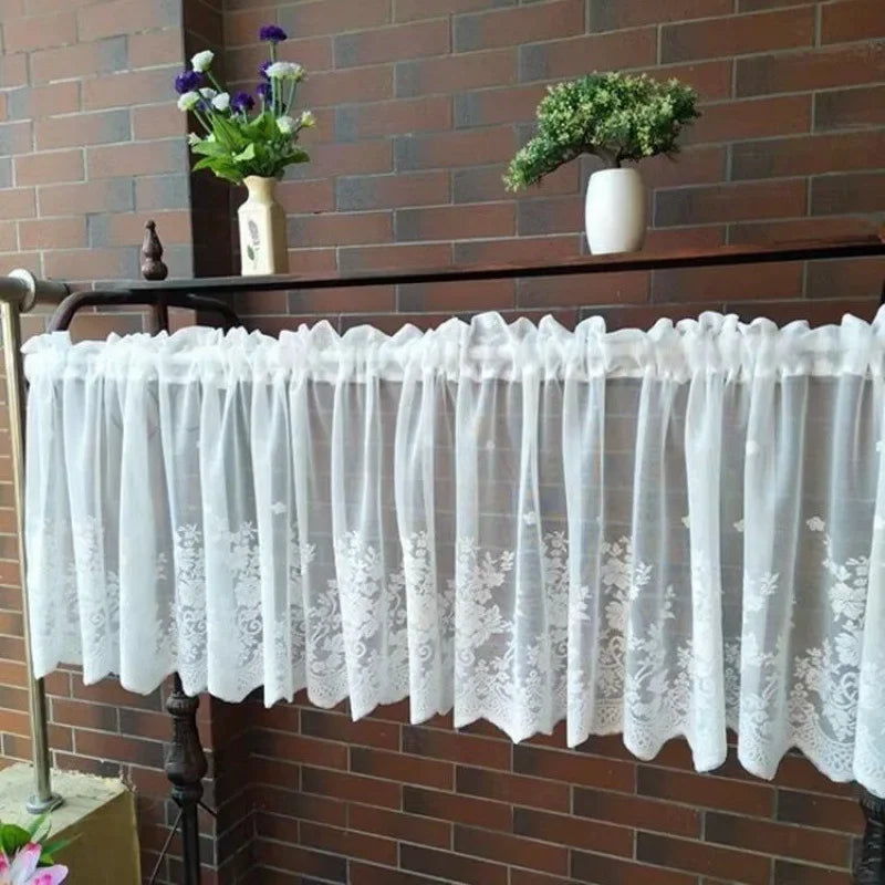 European White Lace Short Curtains for Kitchen Outdoor Patio & Balcony Decorative Window Drapes Qme