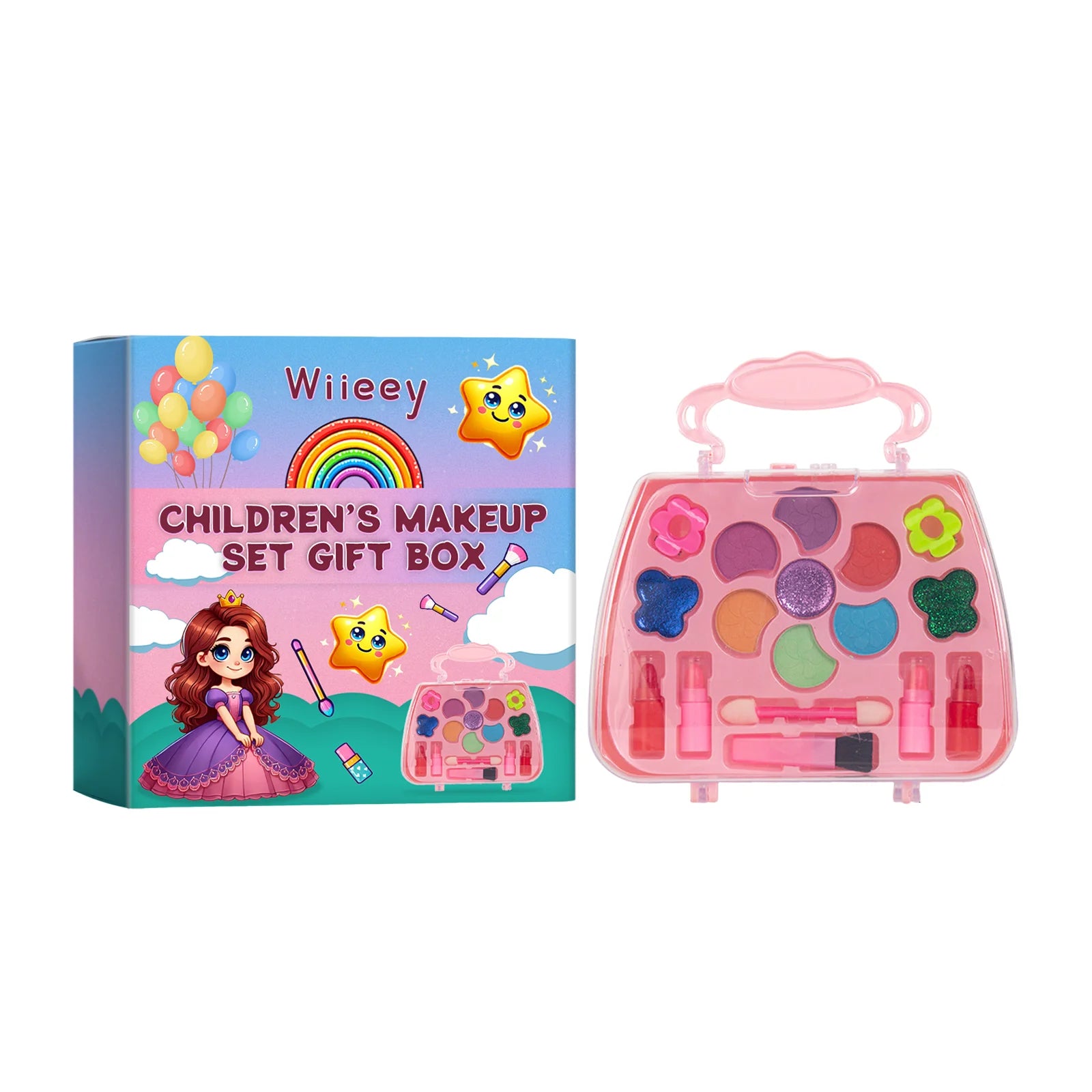 Girls Makeup Set for Children's Cosmetics Kit Princess Makeup Gift Box Lipstick Eyeshadow Blush Safe Non-Toxic Kids Beauty Toys Qme 1Set Boxed