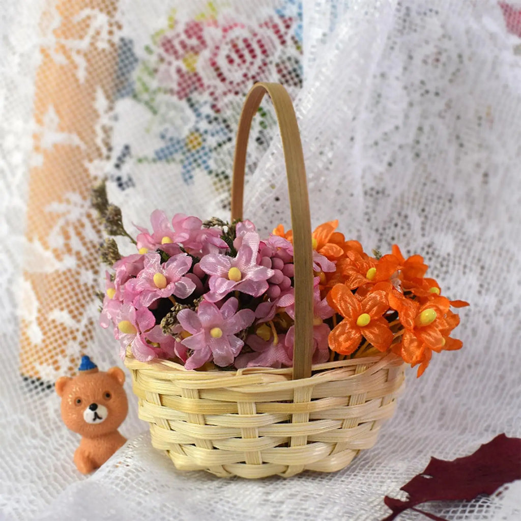 Basket For Flowers Rustic Basket with Handle Portable Miniature Woven Desktop Ornament For Garden Home Outdoor Wedding Farmhouse Qme