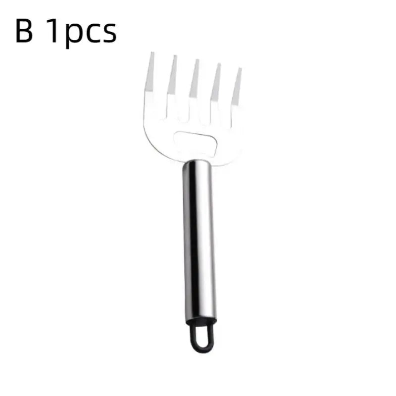 1 Stainless Steel Meat Cutter Finger Protector Fork Wooden Handle Qme B
