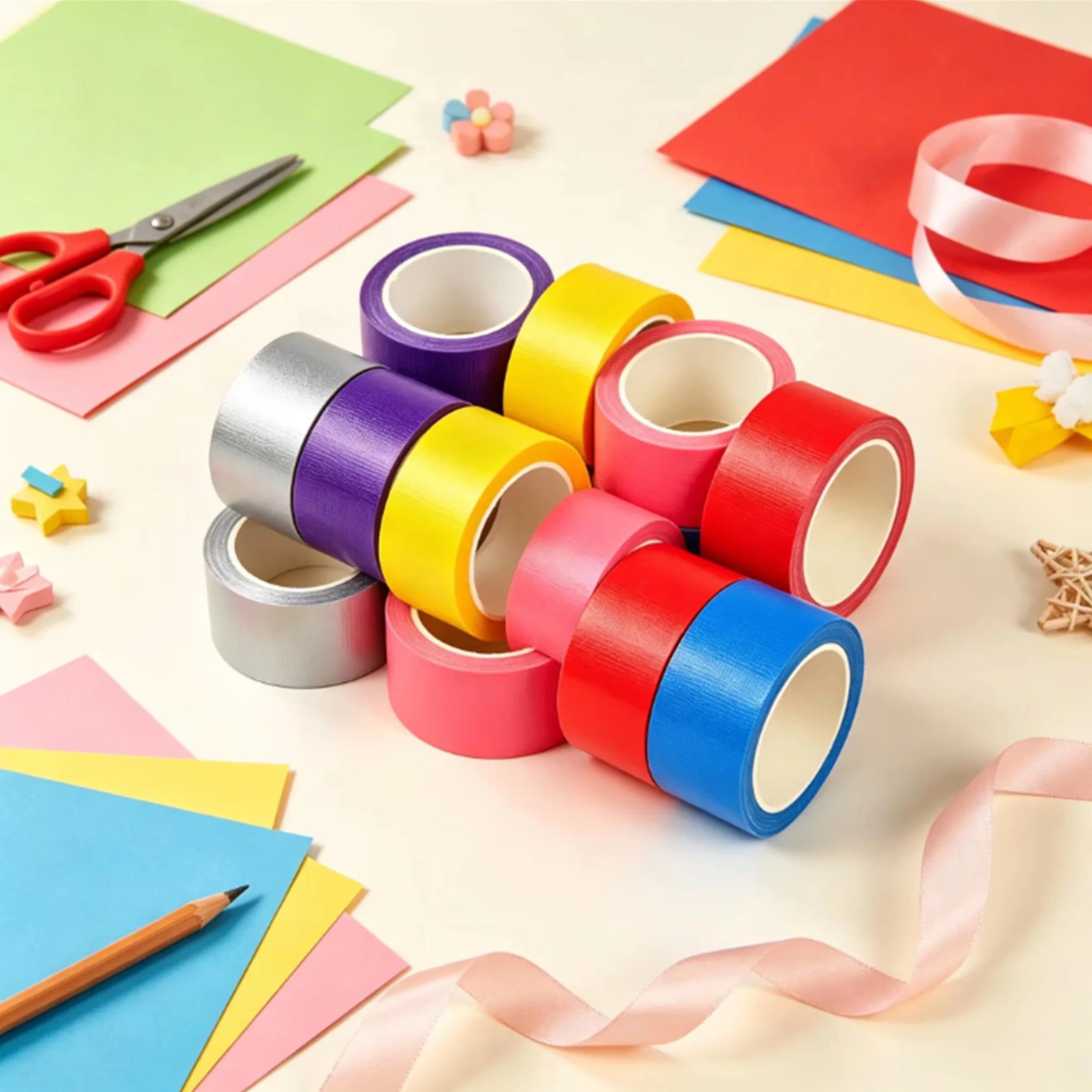 6 Pack Duct Tape Waterproof Adhesive Cloth Tape Multi Color Fabric Tape for DIY Craft Packaging Pipe Repair Household Fixing Qme