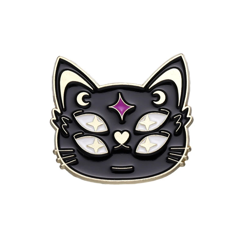 Witch Enamel Pin Punk Black White Cat Brooch Magic Hat Badge Book Wings Lapel Animal Goth Purple Crystal Jewelry Gift Wholesale Qme style 4