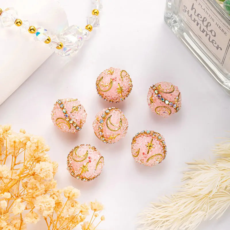 1PCS 16mm Rhinestone Ball Beads Moon Star Flower Loose Spacer Beads for Jewelry Making DIY Craft Supplies Christmas Decoration Qme 3