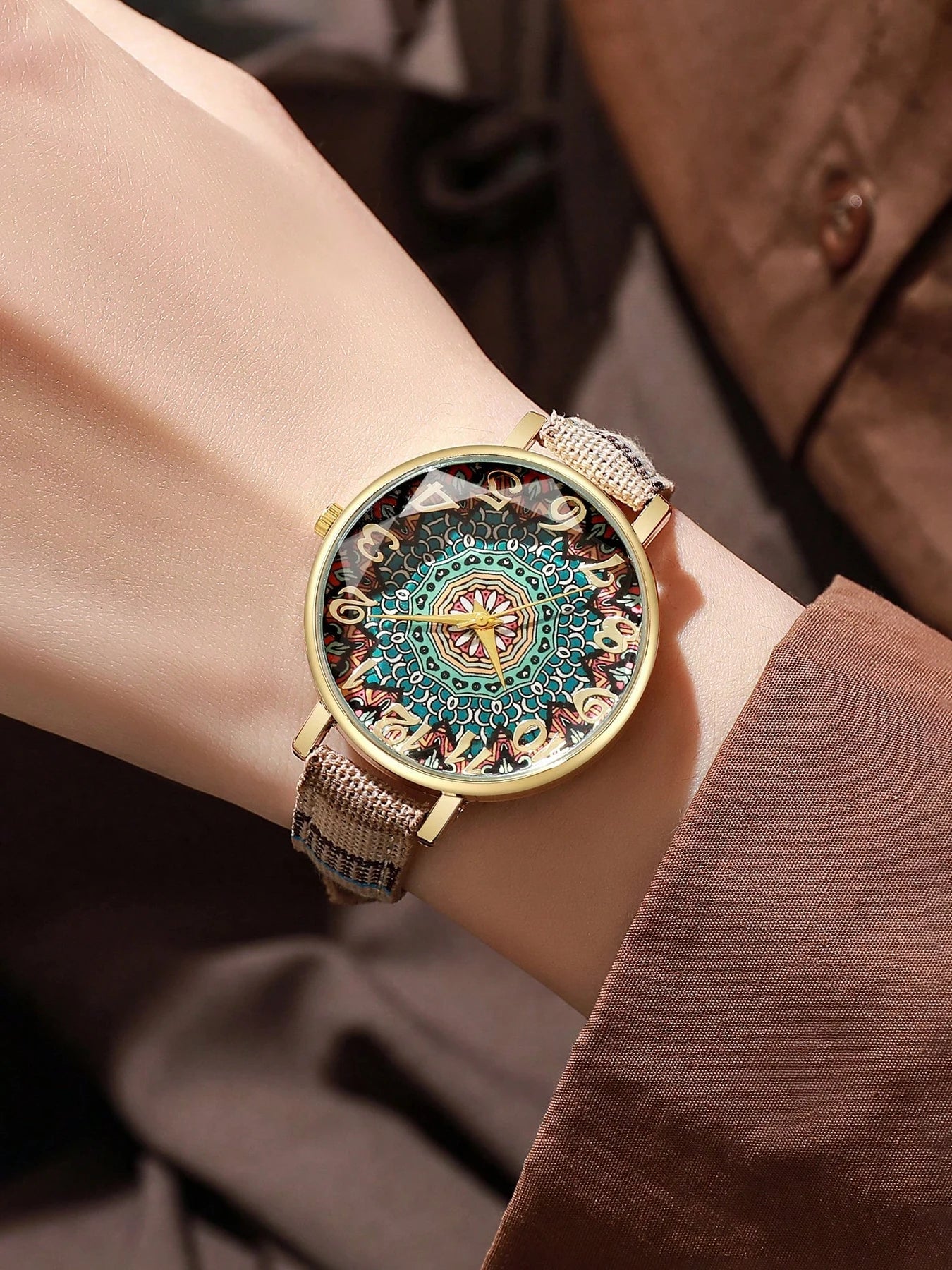 2-piece Bohemian style woven bracelet watch set for women, fashionable retro minimalist quartz watch set Qme