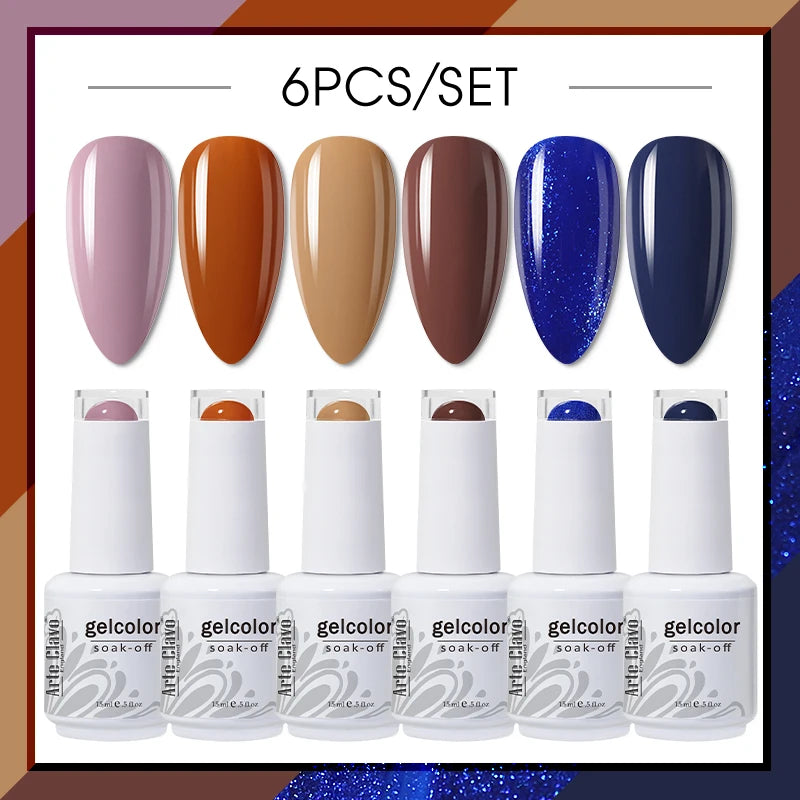 Arte Clavo Glitter Semi Permanent Nail Art LED UV Gel Polish Sparkly Qme AC-ZBZH36-6B