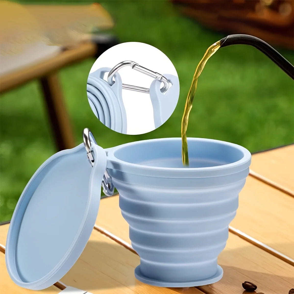 Food Grade Silicone Foldable Drinking Cup,Lightweight Portable Mug With Cover & Carabiner For Camping Travel Sports Daily Use Qme