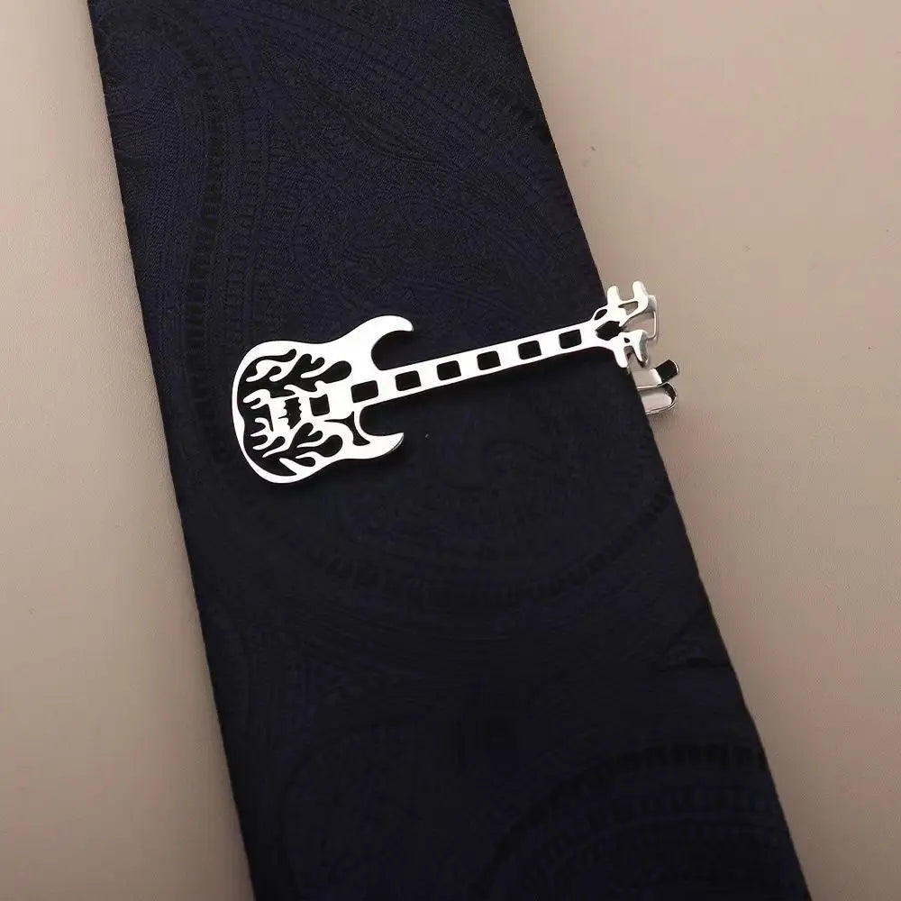 Treble Clef Guitar Tie Clip Titanium Steel Punk Music Note Pin Qme