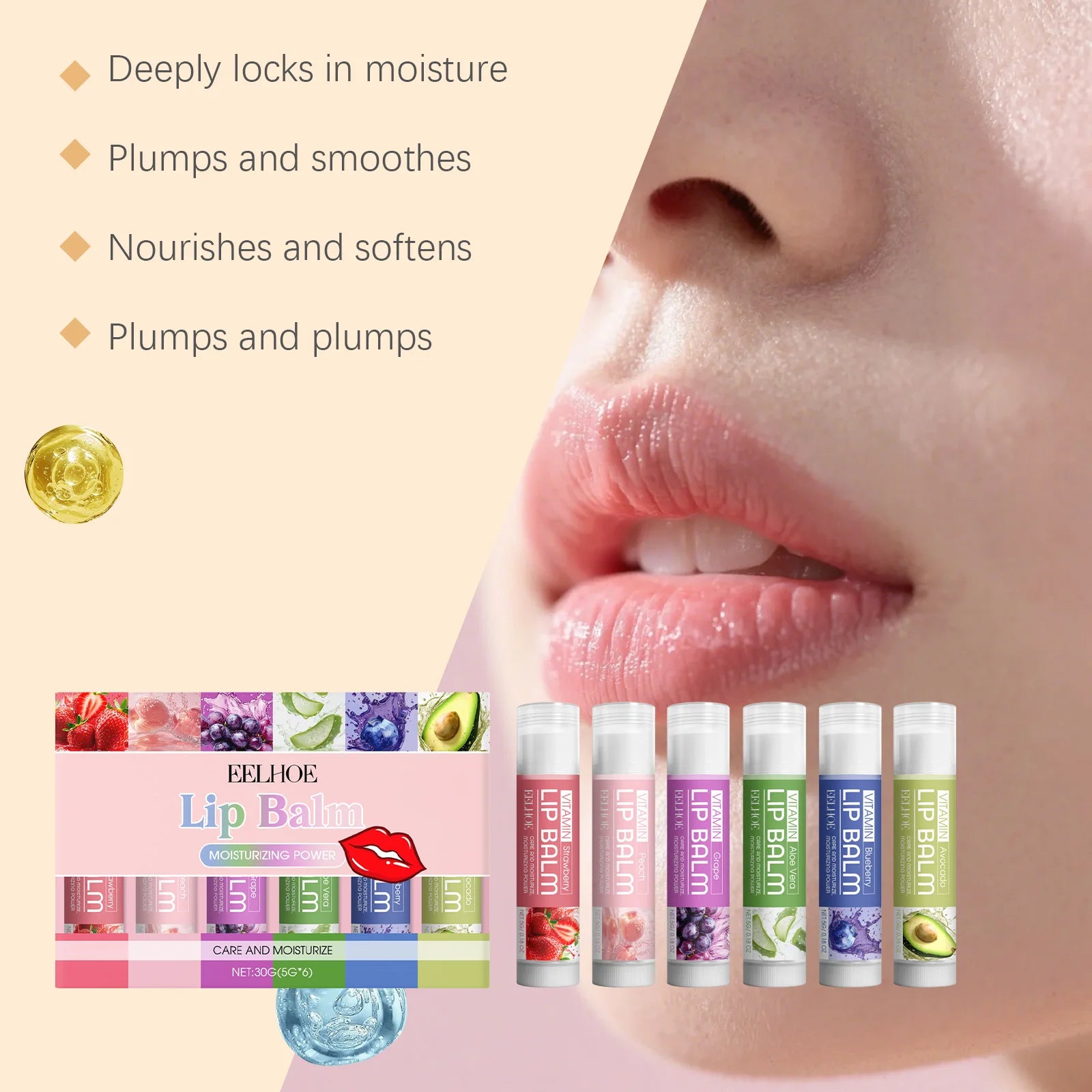 6PCS Moisturizing Lip Balm Set Deep Moisturizing Brightening Lip Color Lip Care for Dry Lips Daily Use Gift For Holiday Parties Qme