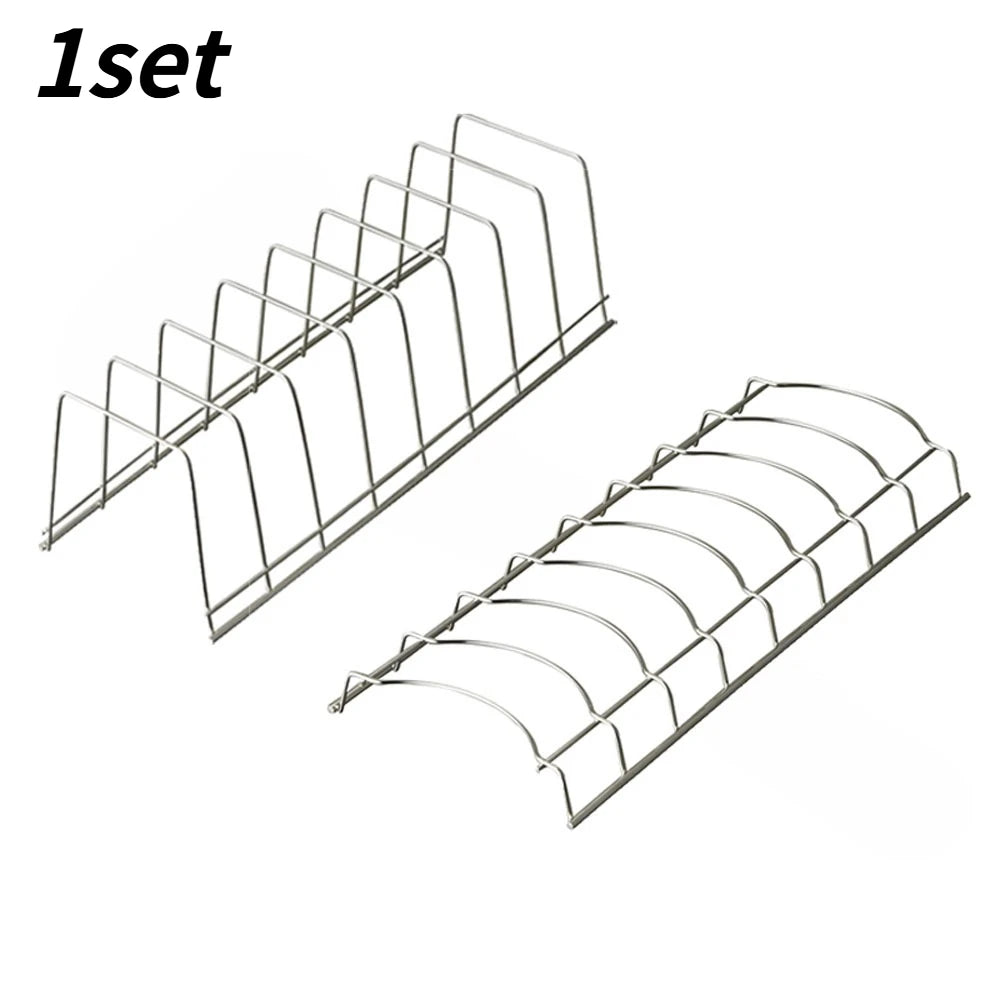 Space Saving Silver Stainless Steel Kitchen Drying Rack Multipurpose Tableware Holder For Storing Bowls Plates Household Use Qme 1set