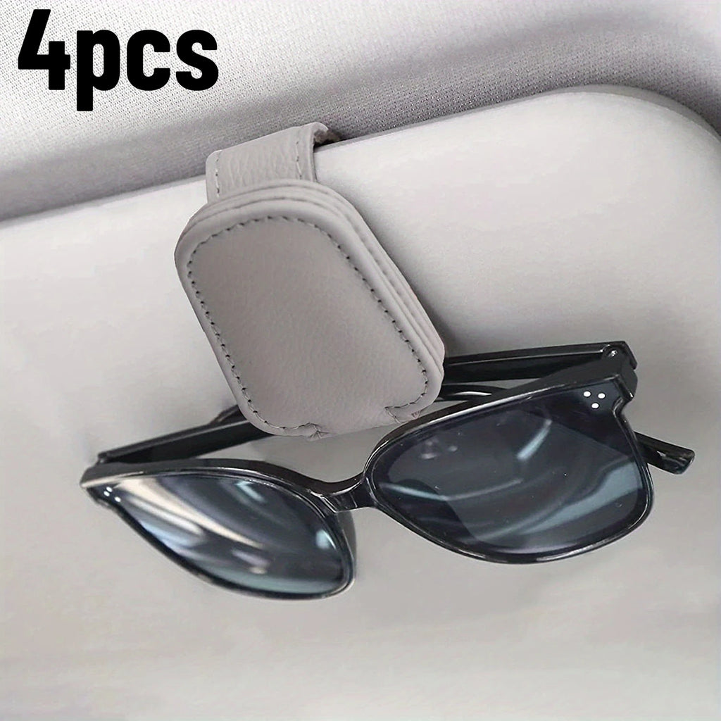4pcs Sunglasses Holders For Car, Magnetic Genuine Leather Sunglasses Clip For Car Visor, Car Interior Visor Accessories Qme Gray