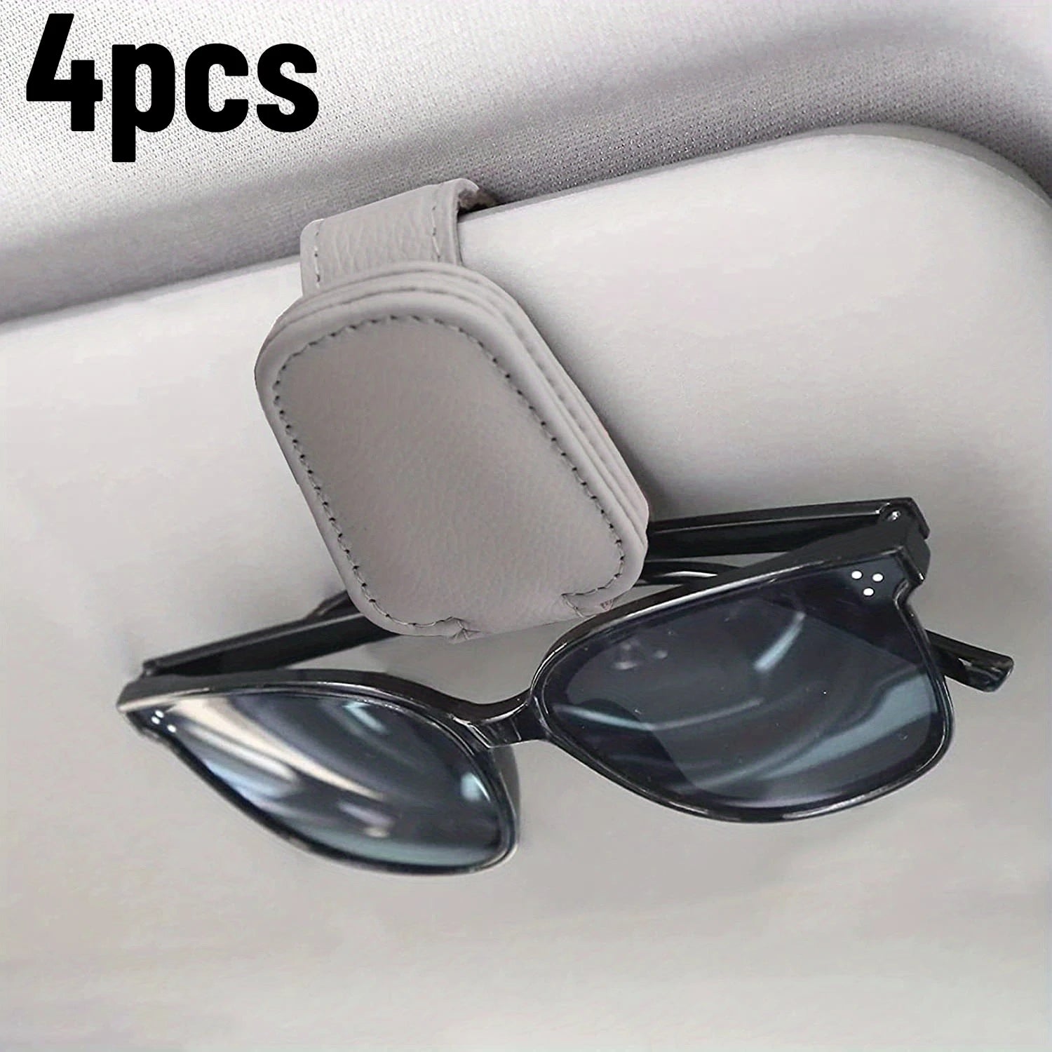 4pcs Sunglasses Holders For Car, Magnetic Genuine Leather Sunglasses Clip For Car Visor, Car Interior Visor Accessories Qme Gray