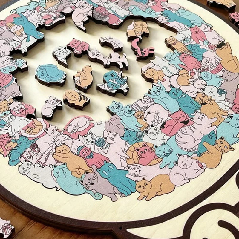 135-Piece Morandi Color Cat-Shaped Wooden Jigsaw Puzzle Irregular Cats Shaped Animal Pieces For Home Decor & Party Games Gifts. Qme