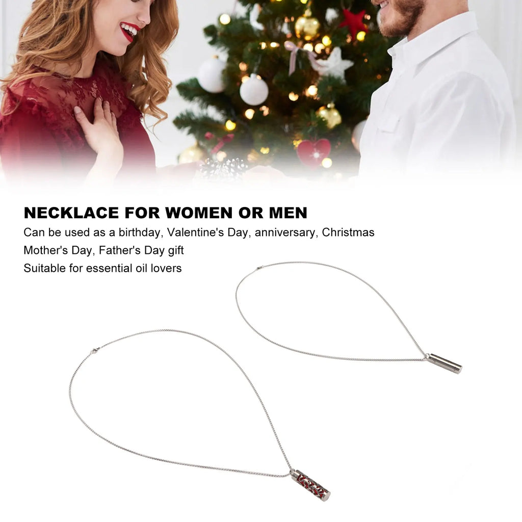 2Pcs Aromatherapy Necklaces Aromatherapy Necklaces Stainless Steel Stress Relief Essential Oil Diffuser Necklace for Men Women Qme