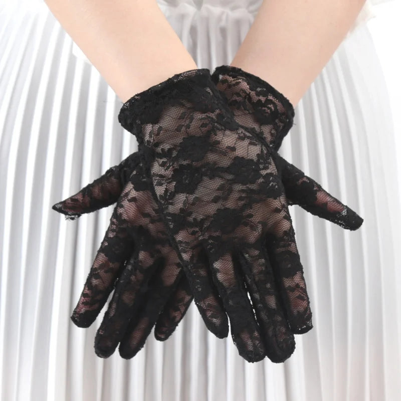 Women Lace Short Tulle Black Summer Uv-proof Driving Gloves Female Qme