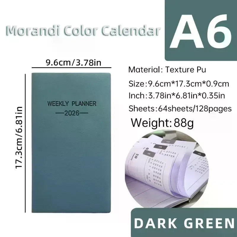 A6 2026 Daily Planner Morandi Leather Calendar 64 Sheets 128 Page Qme