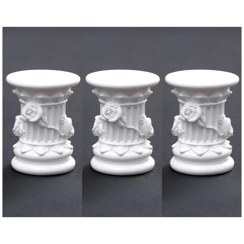 3pcs Roman-Style Columns, Miniature Model Pillars, Sandscape Ornaments, Desktop Decorations, Scene Shooting Props Qme white