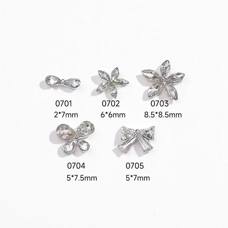 Shiny Zircon Nail Art Rhinestones Charms Bowknot Flower Nails Qme