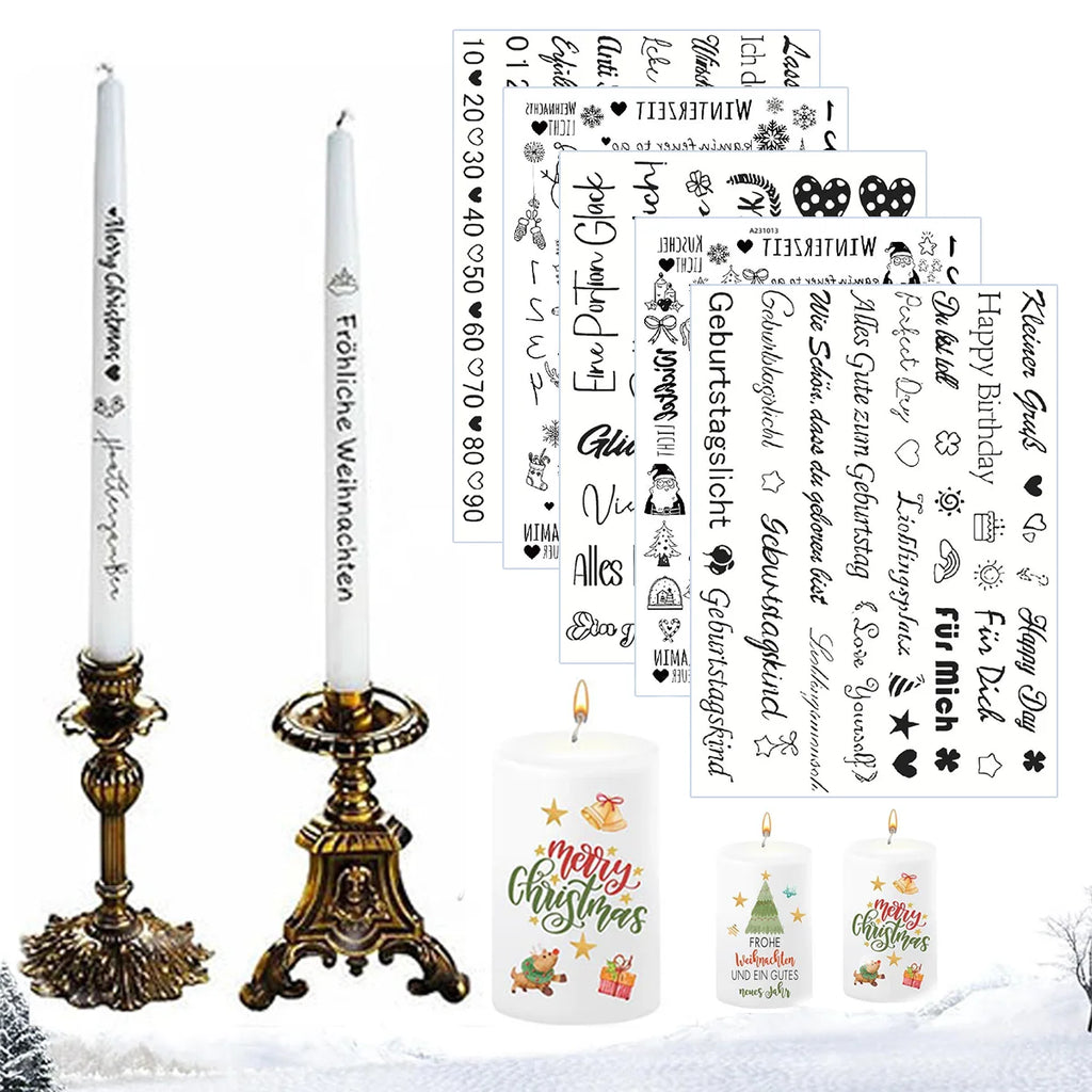 5Sheets Chirstmas Decoration Stickers Diy Candle Surface Decor Stickser Self Adhesive Candle Decals Water Transfter Sticker Qme