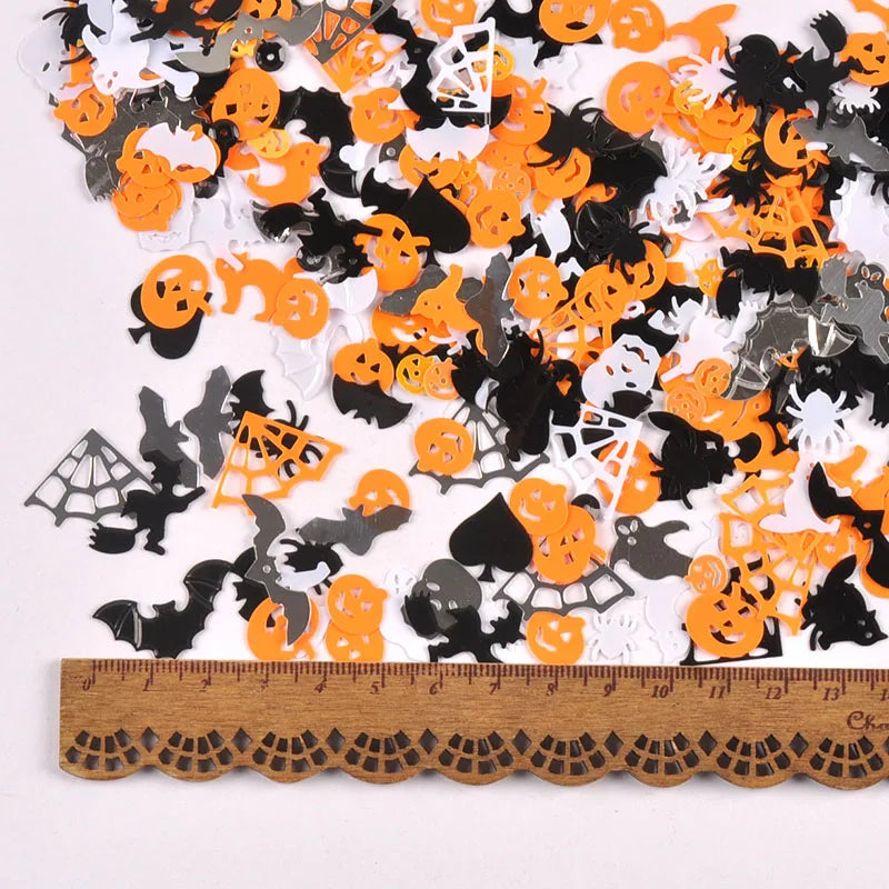 20g 9-28mm Halloween Spider/Web/Pumpkin/Bat Mixed Pattern PVC Confetti Sequins Table Holiday Decoration For Party Supplies c3765 Qme mixed