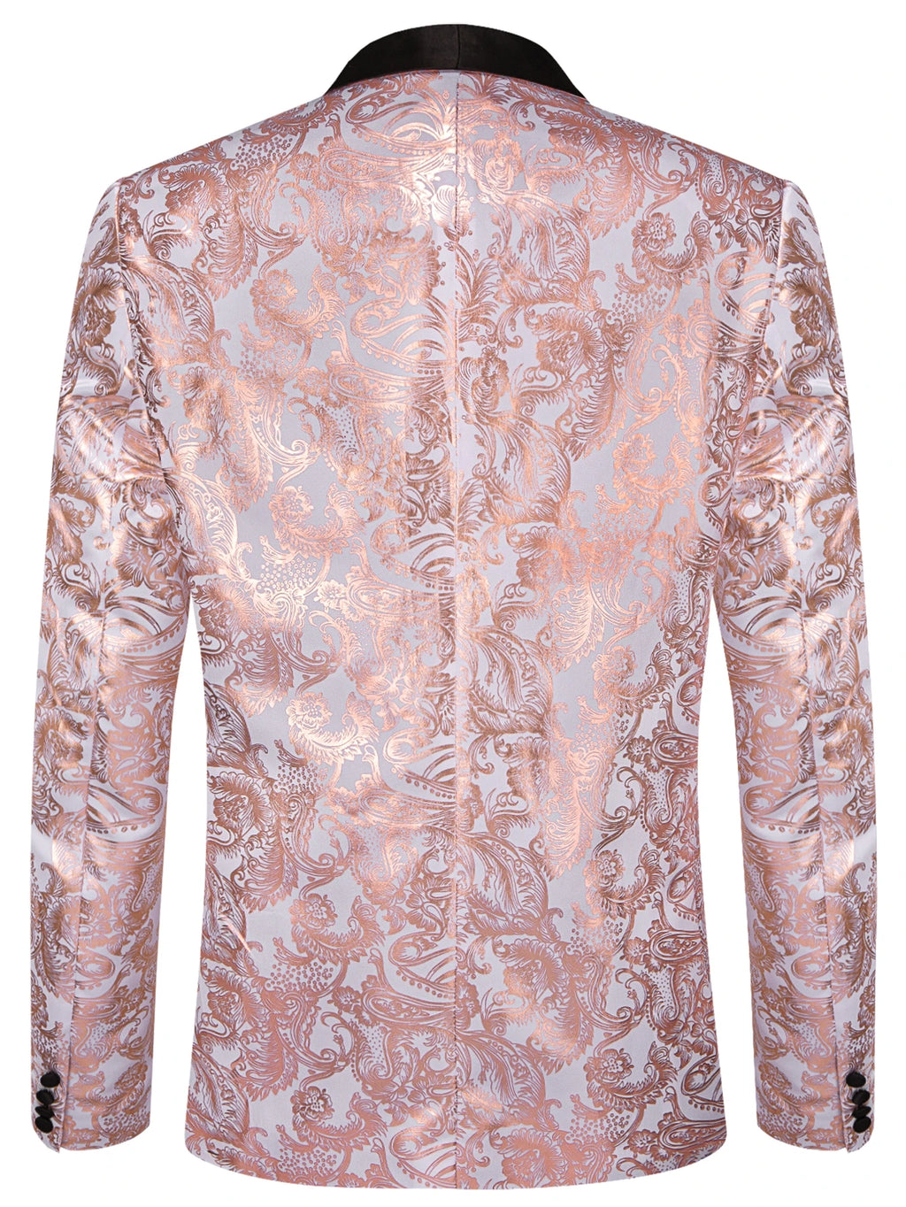 Men's Rose Gold Floral Jacquard Shawl Lapel Tuxedo Blazer Single Qme