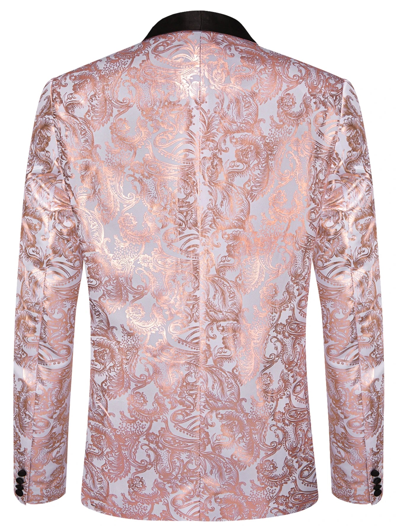Men's Rose Gold Floral Jacquard Shawl Lapel Tuxedo Blazer Single Qme