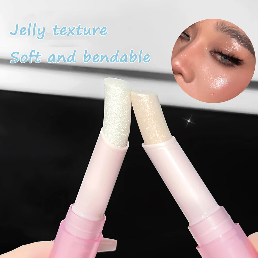 Blue Diamond Jelly Eyeshadow Stick Aurora Glitter Pink Purple Moonlight Highlighter Stick Brighten & Contour Makeup Illuminator Qme
