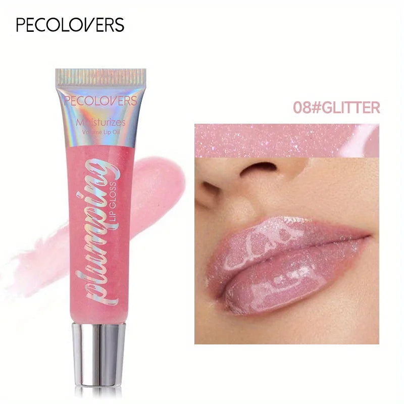 Shimmer Lip Oil Tinted For Fuller Lip Effect, Collagen Lip Gloss, Moisturizing Lip Care Extreme Volume Lip Essence Lips Enhancer Qme 08