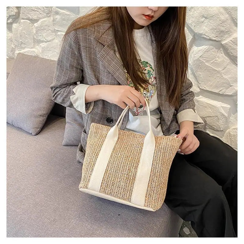 Handwoven Straw Shoulder Crossbody Bag Large Capacity Summer Women Qme