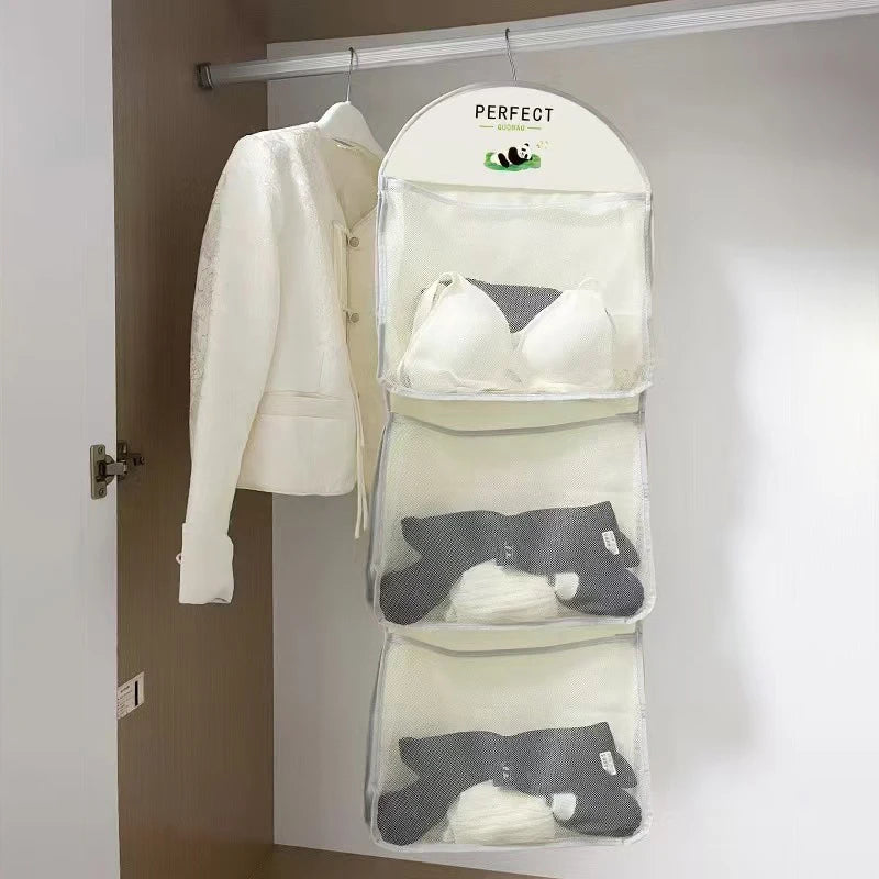 Multi-layer Storage Mesh Bag Save Space Large Capacity Socks Bags Qme three layers white