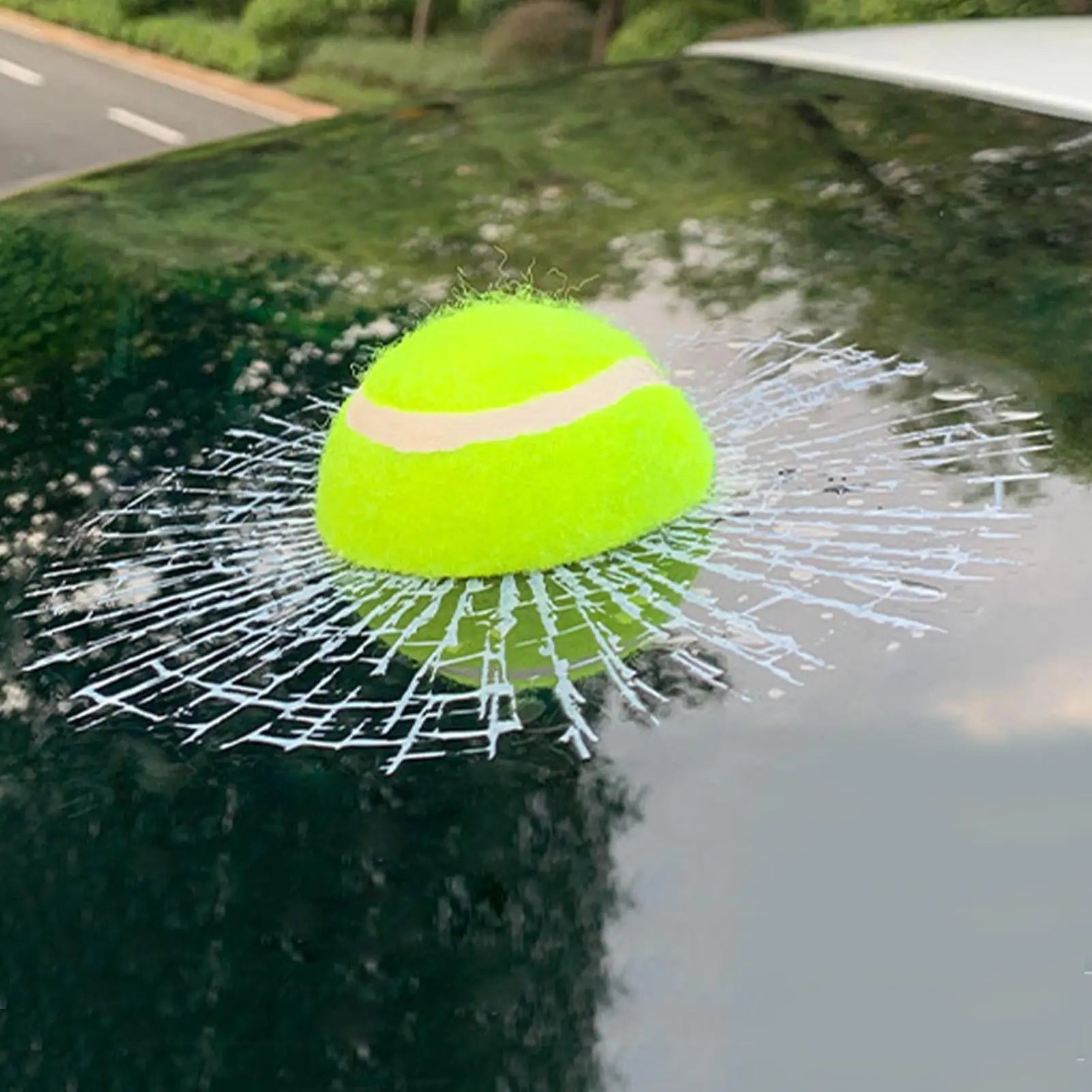 3D Prank Tricky Broken Glass Sticker 3D Tennis Ball Hit Window Sticker Funny Adhesive Decal Waterproof Auto Windshield Qme