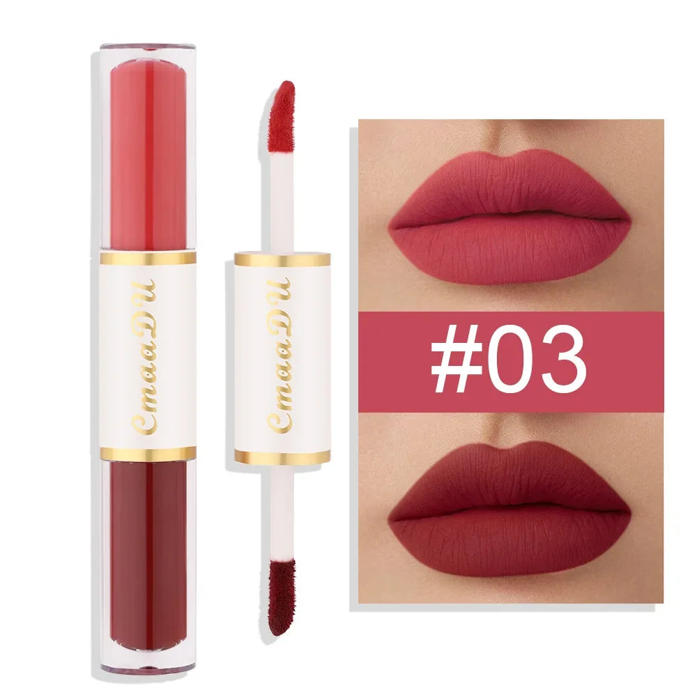 5 In 1 Matte Lipstick Kit Combo Strip Velvet Sexy Red Lip Tint Non-stick Cup Lip Gloss Lip Oil Makeup Lips Cosmetic Set Qme Double-head 03