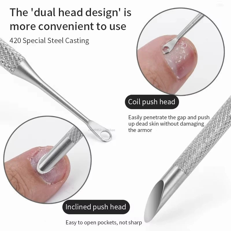 Double-ended Stainless Steel Remover Manicure Sticks Tool Bevelled Qme
